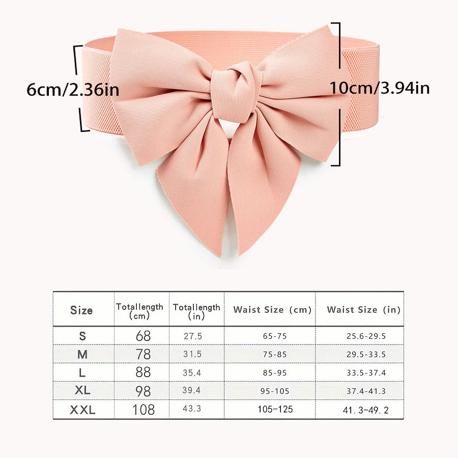 Women Stretch Waist Belt Straps Elegant Wide Side Waistband Large Bow Elastic Belts