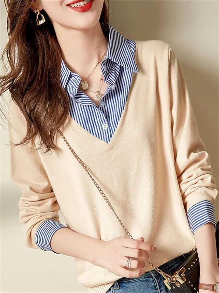 Fake Two Pieces  Spring Laple Long Sleeve