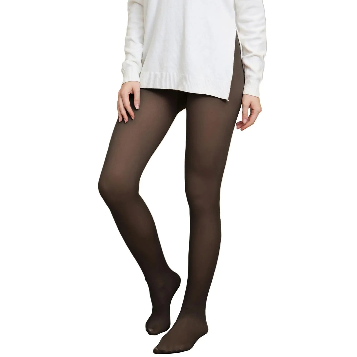 Warm Fleece Lined Women's Tights - Thick Sheer Pantyhose Leggings for winter, outdoor Thermal Hosiery (-L)