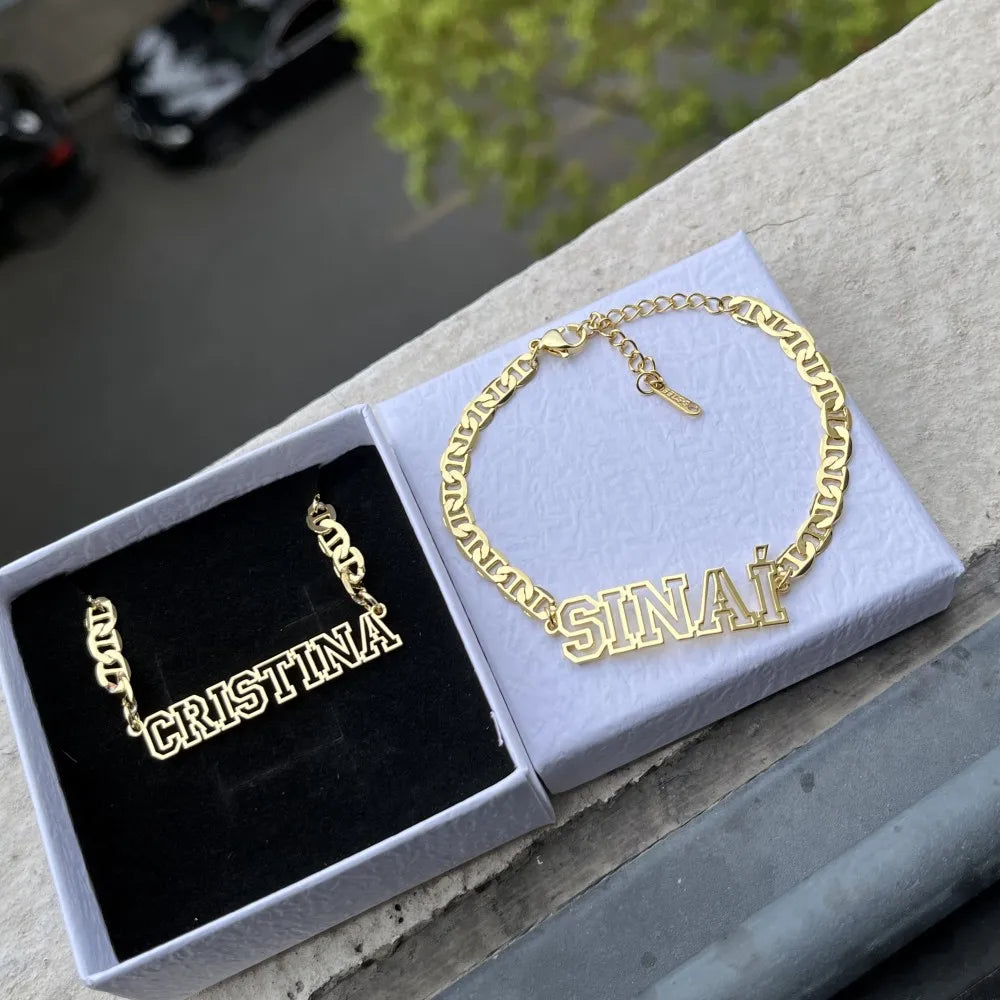 Custom Name Hollow Necklace Hip-Hop Gold Letter Bracelet With Flat Clip Chain