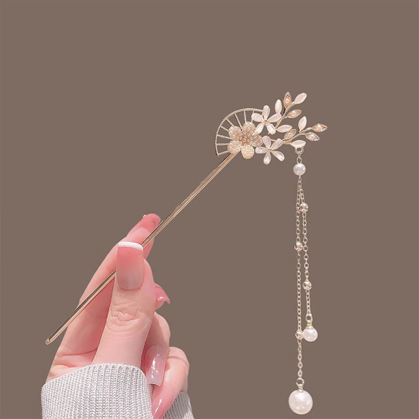 Classic Hair Stick Peach-blossom Hair Chopsticks Gold Plated Prong Updo Chignon Hairpin For Women Chinese Style