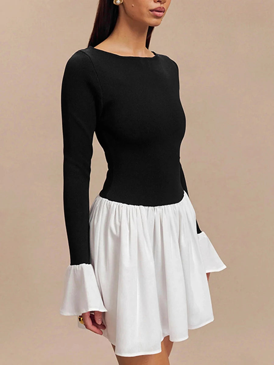 Mini Dress with Ruffle Sleeves and o-Neckline
