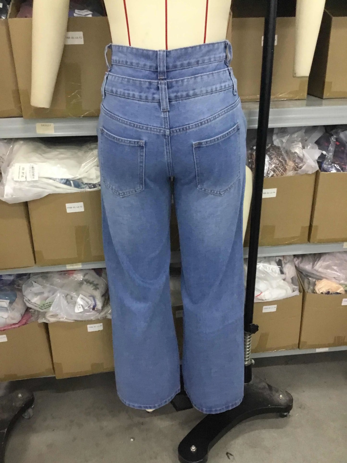 Plus Size Spliced Button Fly Denim Straight Wide Leg  Jeans Pockets High Waist Vintage Women Denim Jeans Casual Streetwear Trousers