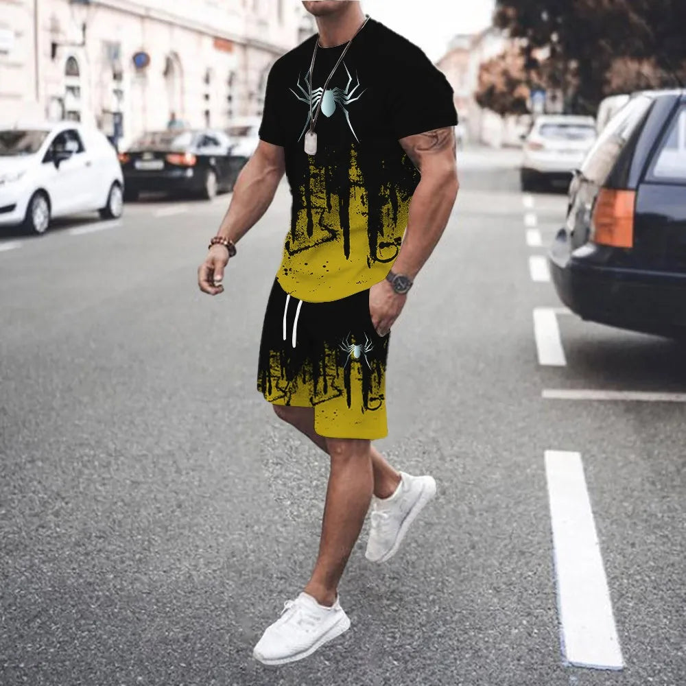 3D Printed Men s Casual Luxury Gradient T-Shirt Shorts Set Tracksuit Male 2 Pieces Fashion Outfit Man Clothing Jogging Suit