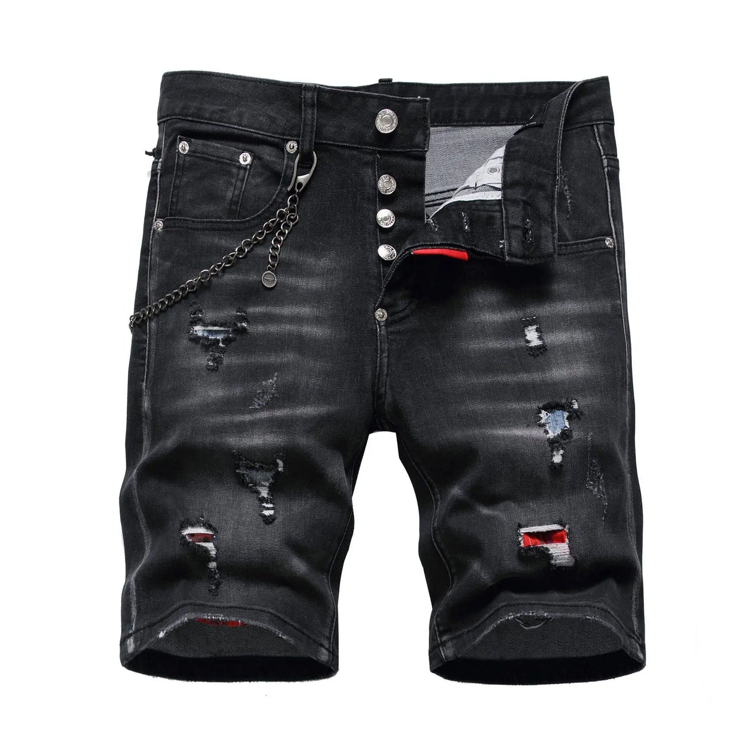 Summer  Thin Denim Shorts, Straight Slim Fit, Casual Fashion Brand, Five Point Perforated Middle Pants