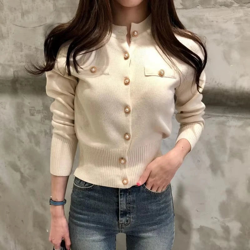 Autumn Long Sleeve Fashion Women Cardigans Sweater Knitted Coat Short Casual Single Breasted Chic Ladies Tops