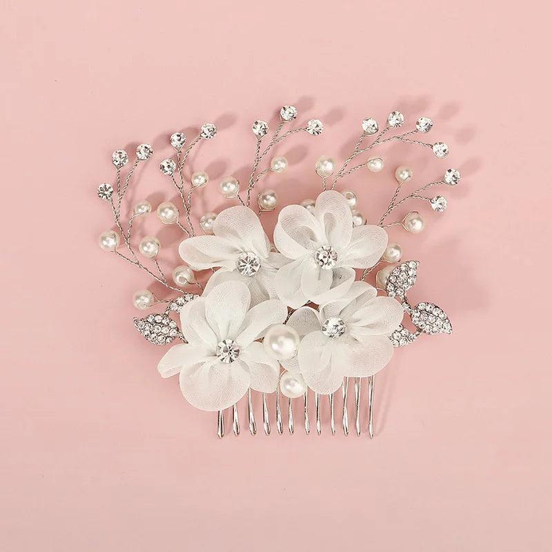 Silver Alloy Hair Comb Handmade Pearls Rhinestones Fashion Metal Headpiece Elegant Hair Jewelery Accessory For Women