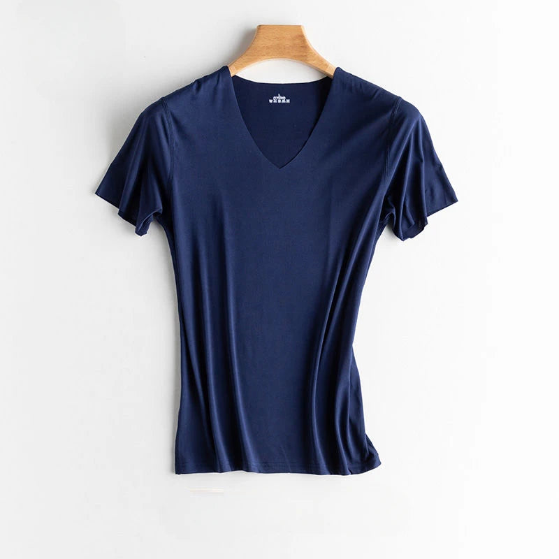Men's Women's Sports Ice Silk Seamless Short Sleeves Gym Running Fitness Cycling T-Shirt Breathable Fit Solid Color V-neck
