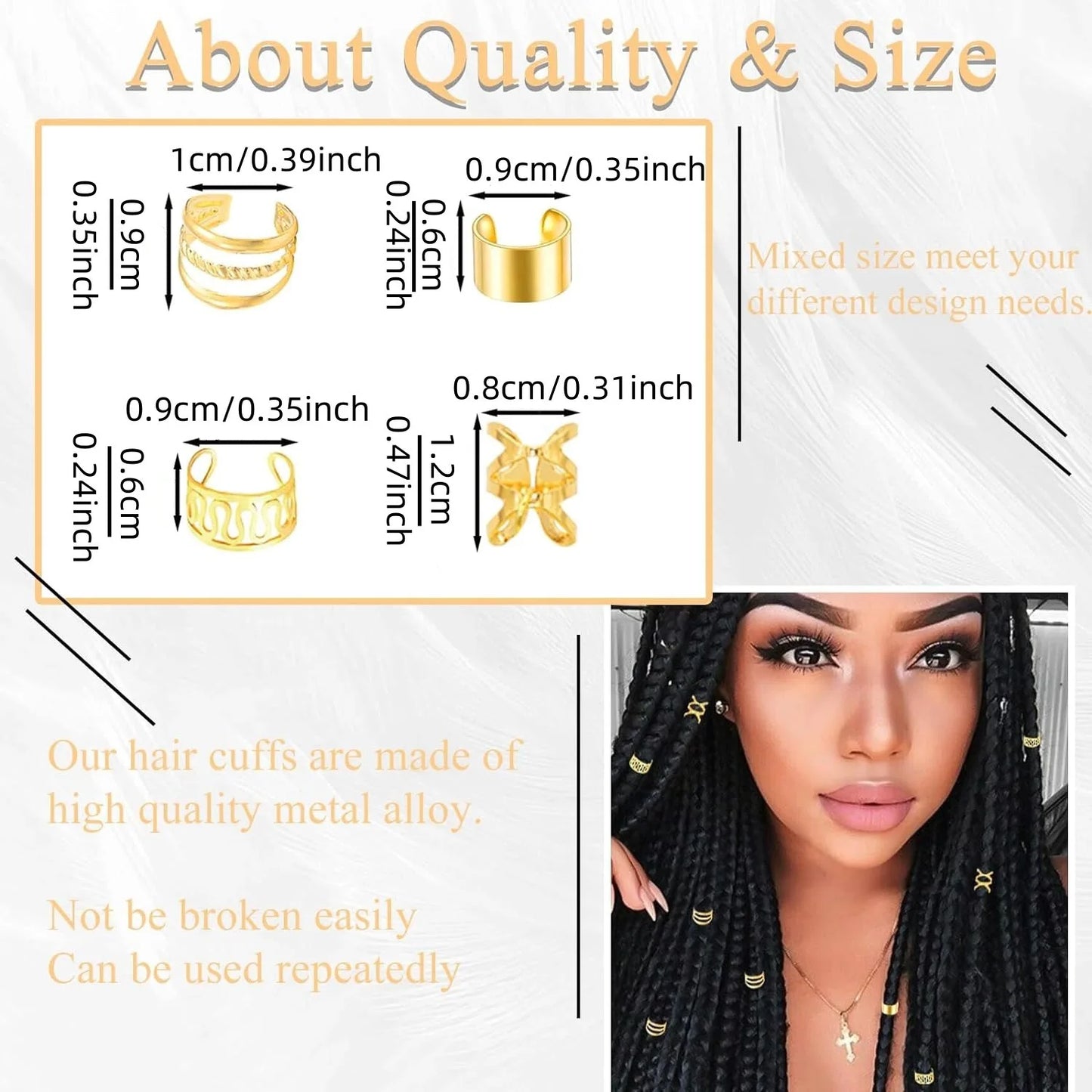 40PCS Hair Jewelry for Braids Hair Cuffs Multi Style Rings Adjustable Hair Beads for Braid Dreadlock Accessories