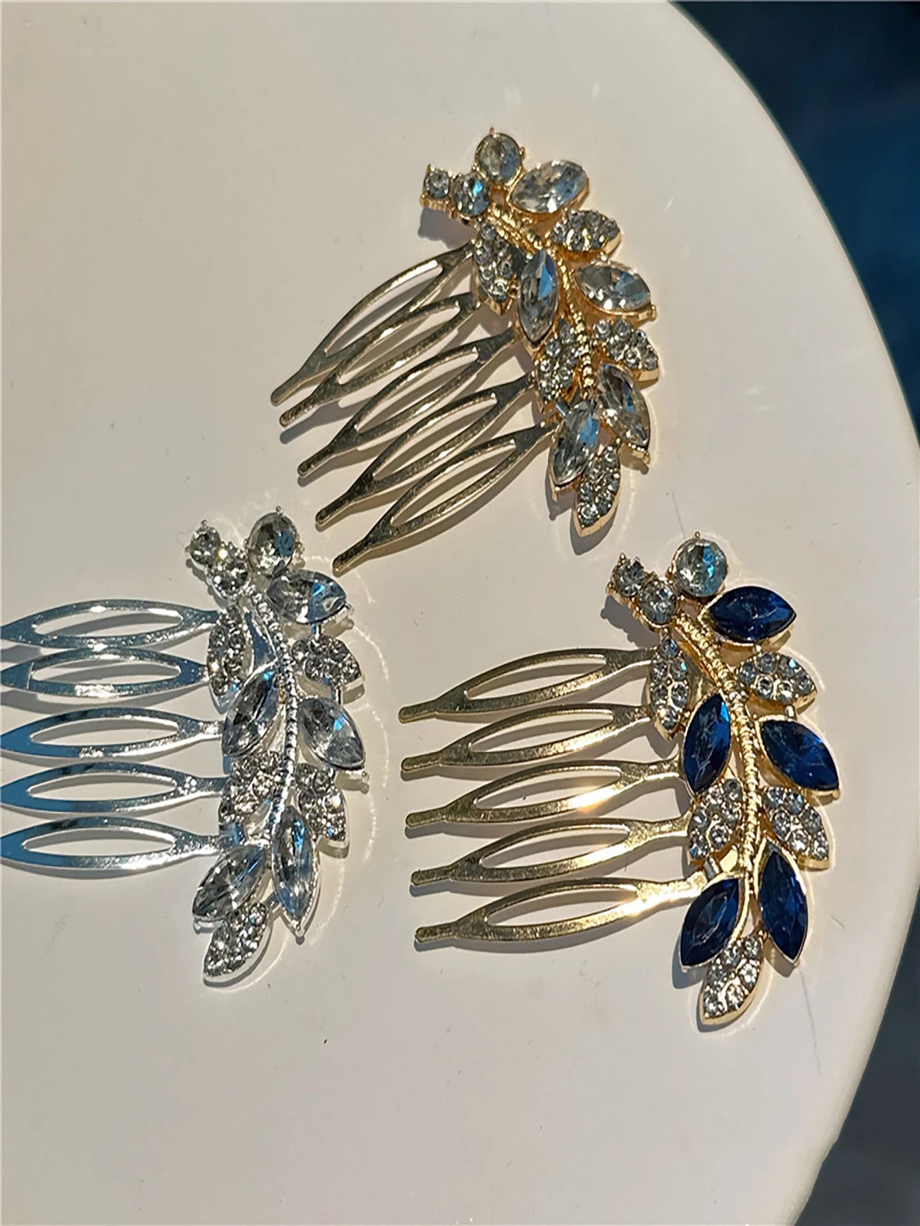 Luxury Rhinestone Hair Flower Leaf Small Hair Combs Hairpin Women Girls  Elegant Hair Accessories