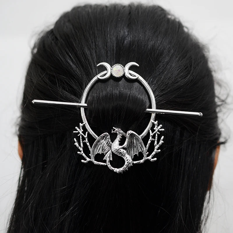 Woodland Goddess Crescent Moon Dragonfly Hair stick Fairy Moon Dragonfly Insect Hair Barrette Hairclip For women
