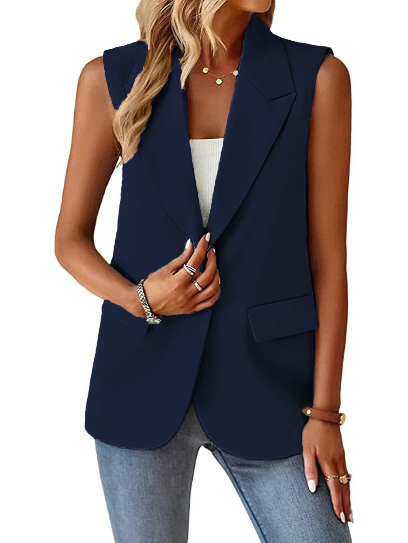 Polo Collar Suit Vest Women's Style Sleeveless Cardigan Tank Top Women