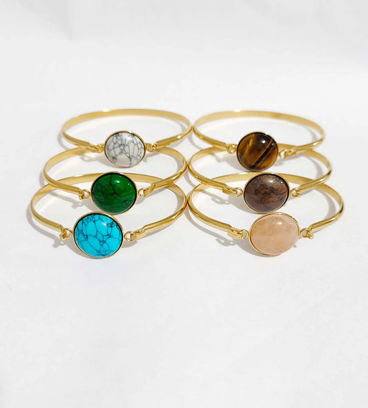 European and American wind fashion natural stone bracelet retro art round opening stainless steel bracelet
