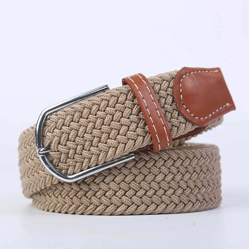 Casual Knitted Pin Buckle Belt Woven Canvas Elastic Expandable Braided Stretch Belts Women Jeans