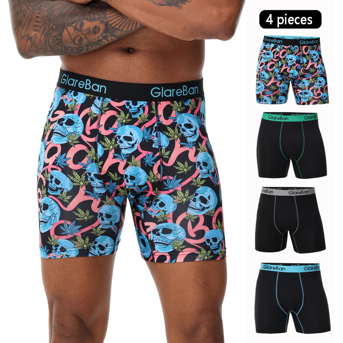 4pcs Set Mid-Long Boxer Shorts Men's Underwear Male Underpants for Men Boxershorts Soft Brand Sexy