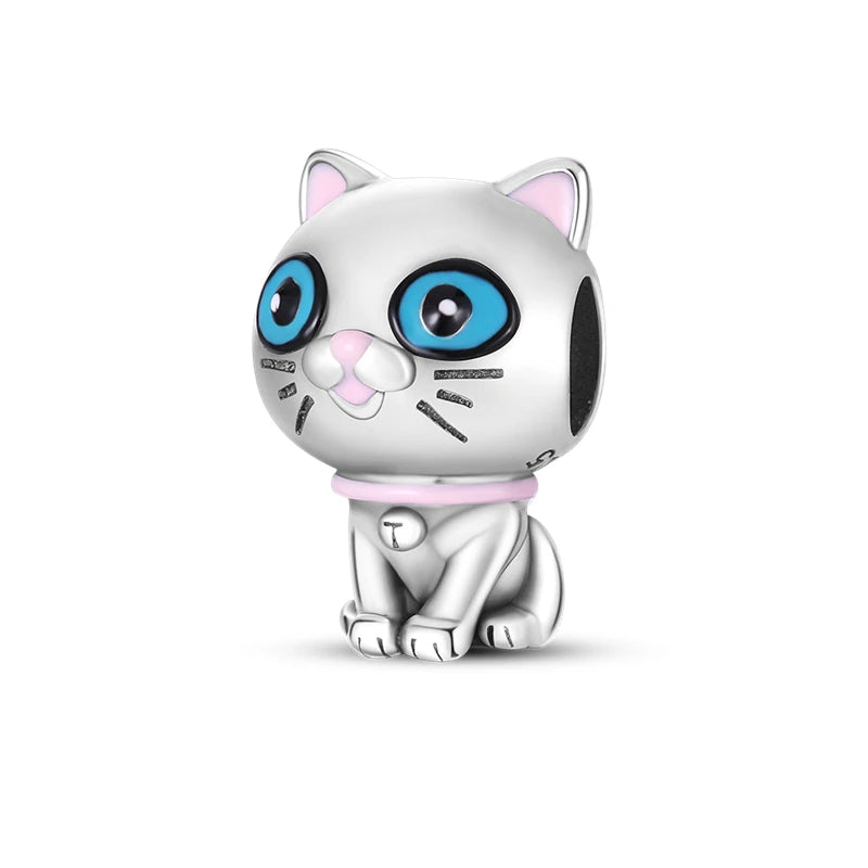 925 Sterling Silver Cute Pet Cat Dog Animal Beads Bracelet Charms