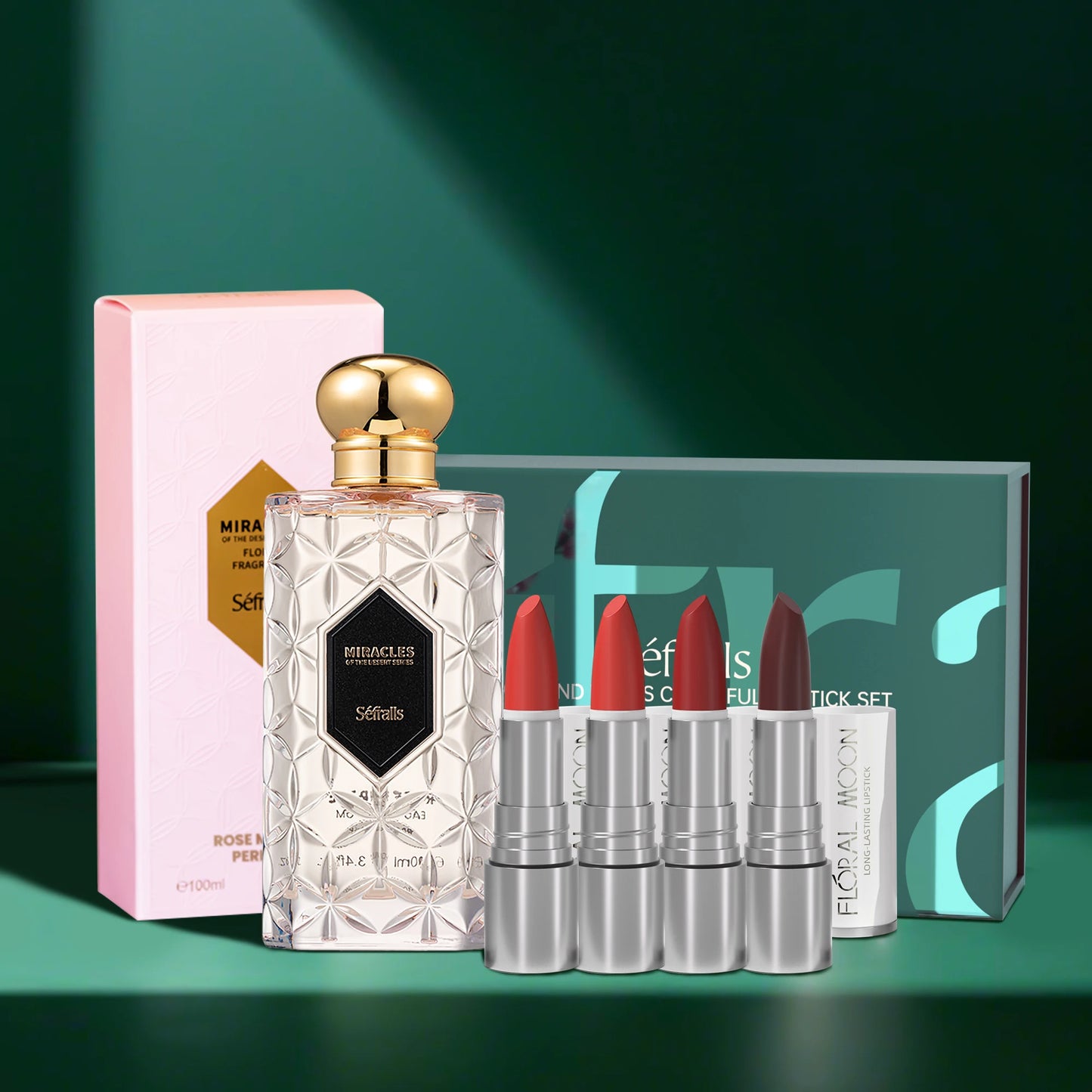 Séfralls ROSE MIRAGE PERFUME FLORAL FRAGRANCE 100ml+THOUSAND KISSES COLORFUL LIPSTICK SET 3.5g*4pcs Cologne and Make up