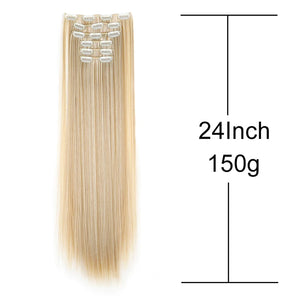 Synthetic 24Inch 16 Clips in Hair Extensions Long Straight Hairstyle Hairpieces Heat Resistant False Hair Daily Use