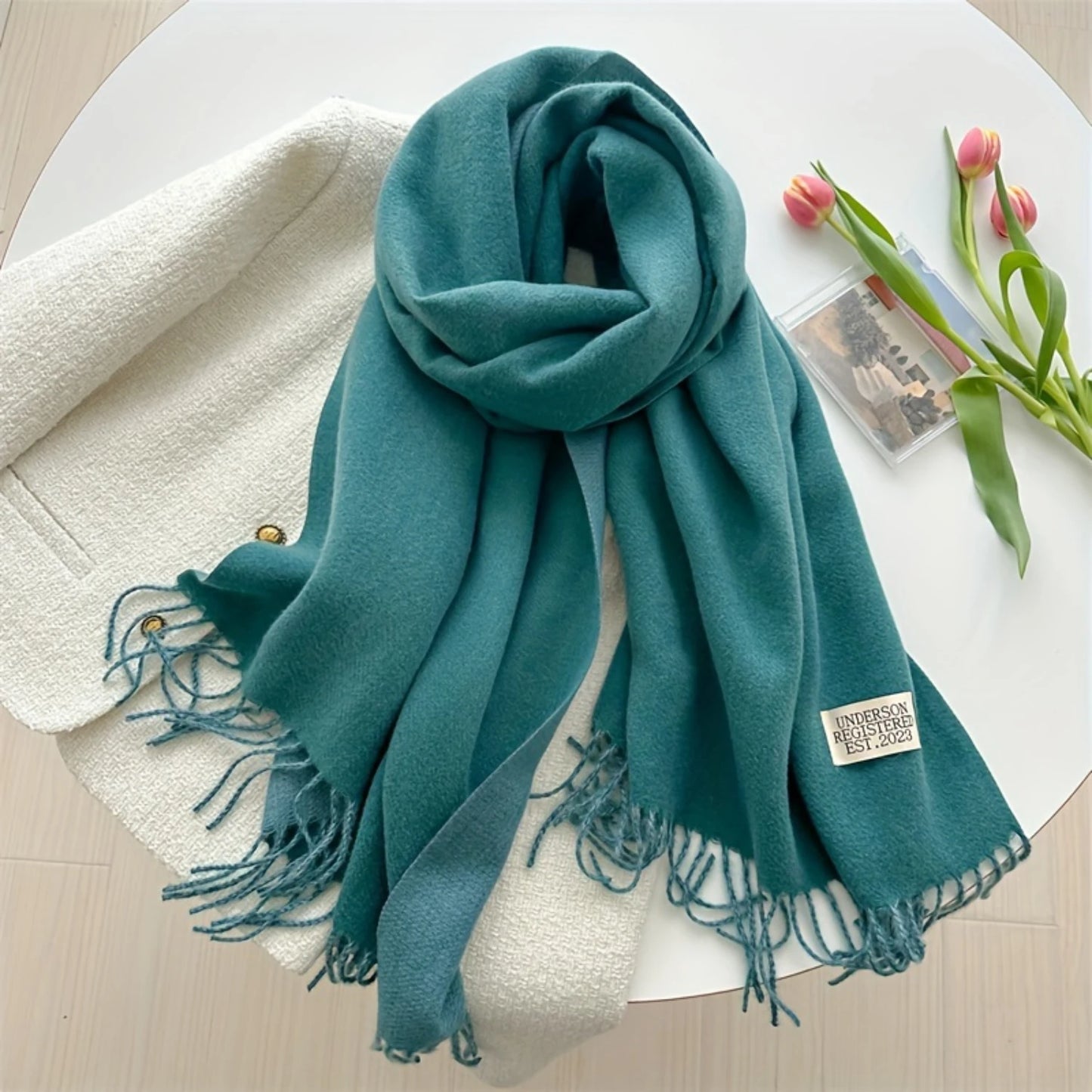 Luxurious Solid Color Tassel Scarf - Soft & Cozy Imitation Cashmere Shawl