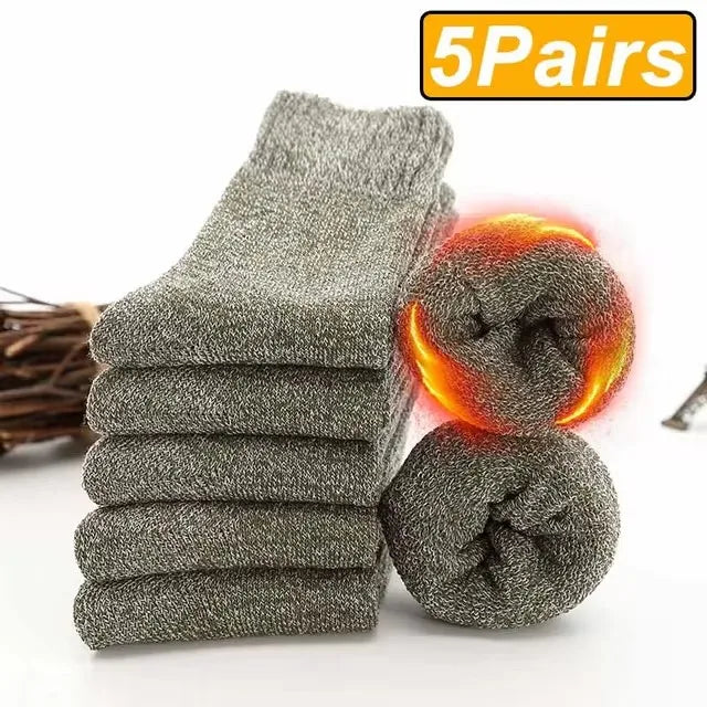 5 Pairs Autumn Winter Thick Towel Warm Socks Men And Women Keep Warm Socks Retro Solid Color Casual Wool Socks Gifts