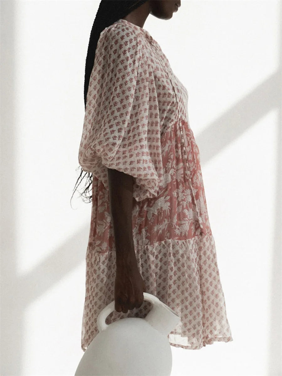 Women s Boho Style V-Neck  Floral Print Maxi Dress with Ruffle Hem and Tie Waist Belt for Summer Beach Party Casual