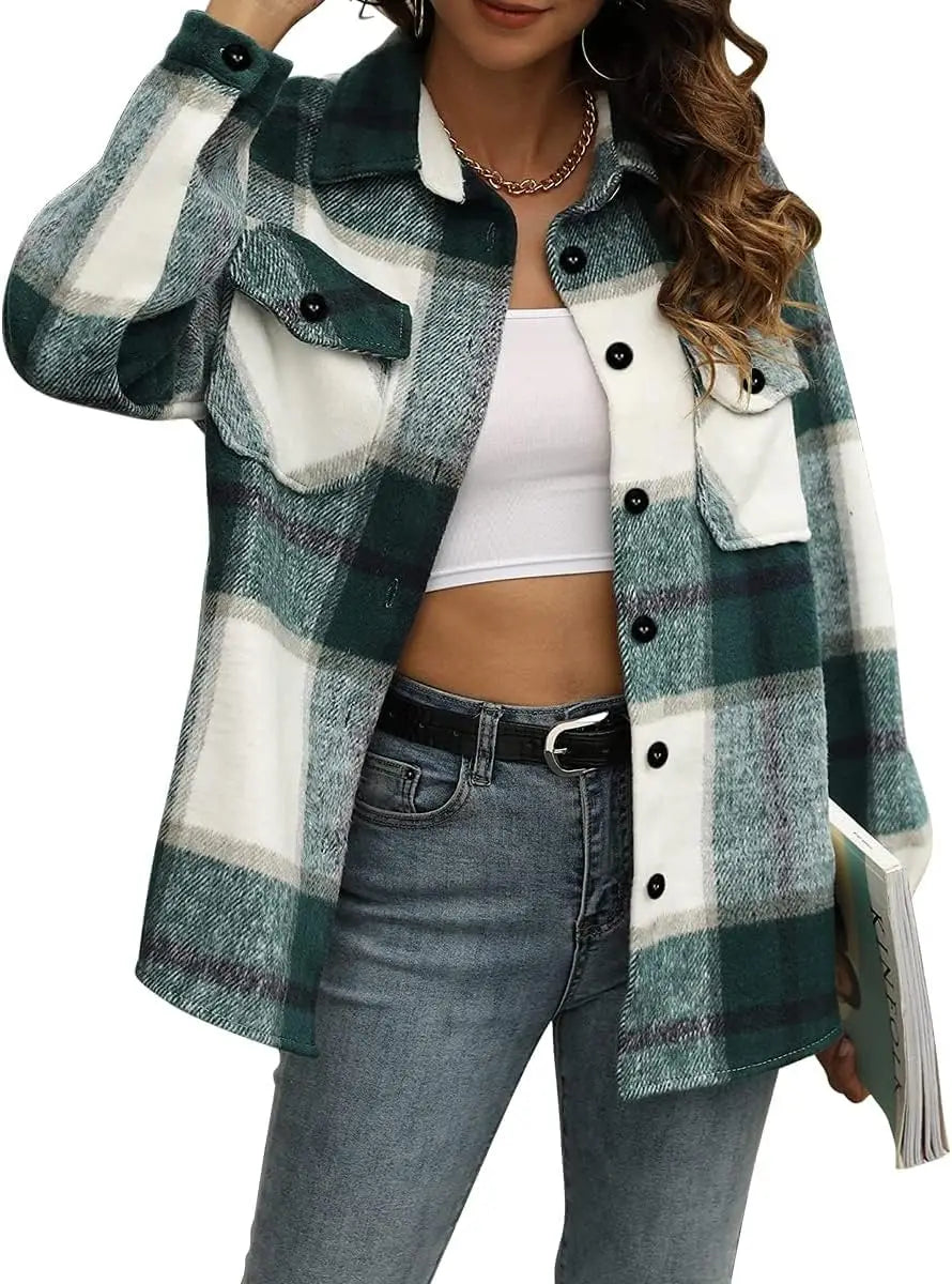 Flannel Plaid Button Down Long Sleeve Shirts Jackets