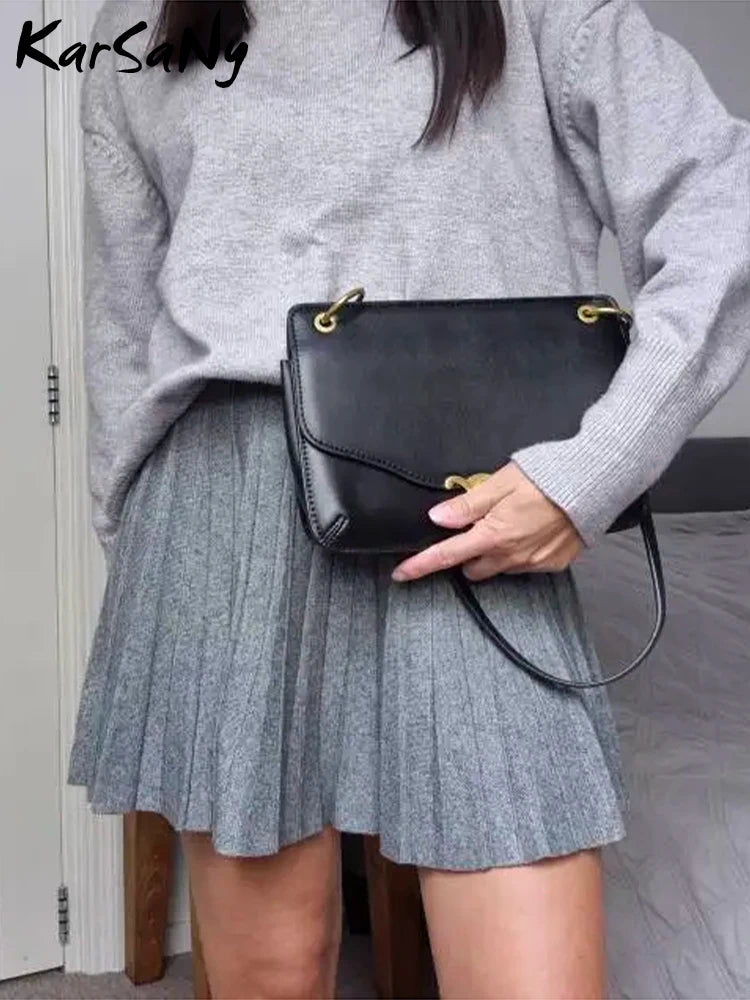 Basic High Waist A Line Pleated Skirt Vintage