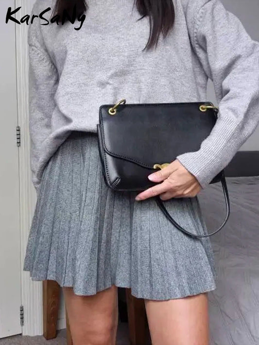 Basic High Waist A Line Pleated Skirt Vintage
