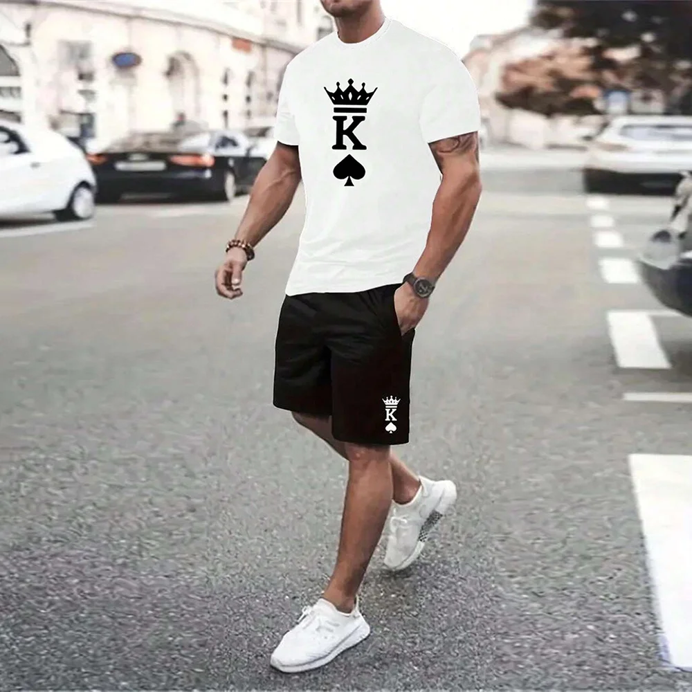 Men's Outdoor  Print Shorts 2Pcs Sets  3D Print Two Piece Suit O-neck T shirt Fashion Male