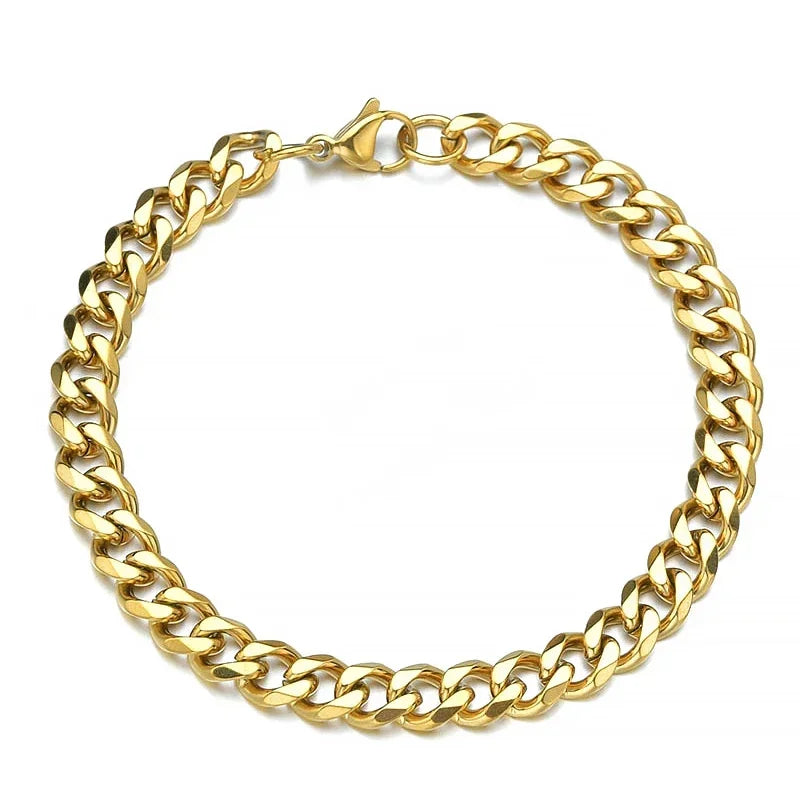 Fashion Stainless Steel Men Curb Cuban Chain Bracelets Women Bracelet on Hand Unisex Wrist Hand Jewelry