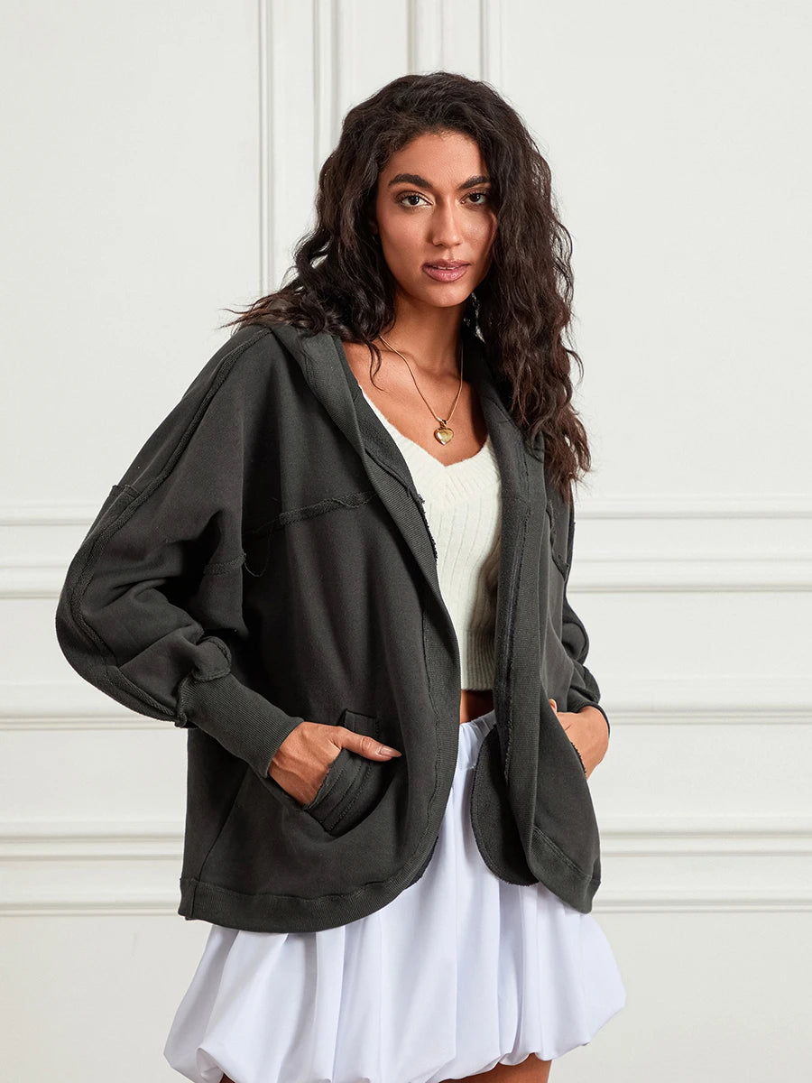 Oversized Hoodies Plain Color Long Sleeve Open Front Hooded Sweatshirts