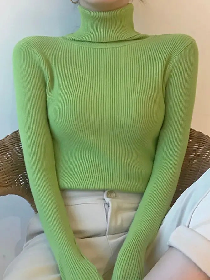 Women's Fall Turtleneck Sweater Knitted Soft Pullovers Cashmere Jumpers Basic Soft Sweaters For Women