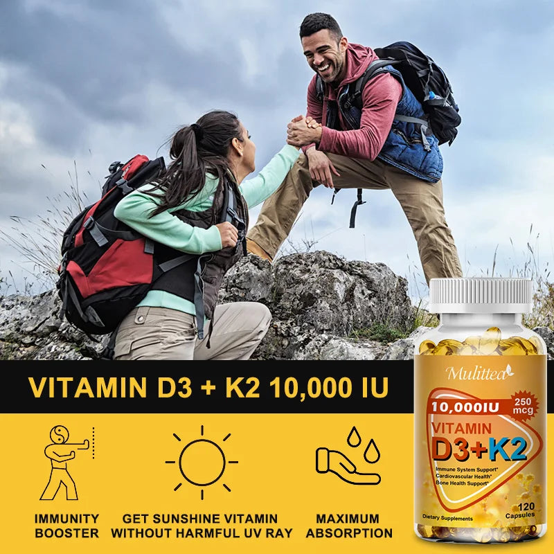 Vitamin D3 + K2 Capsules – 60 Count Dietary Supplement – Made in the USA