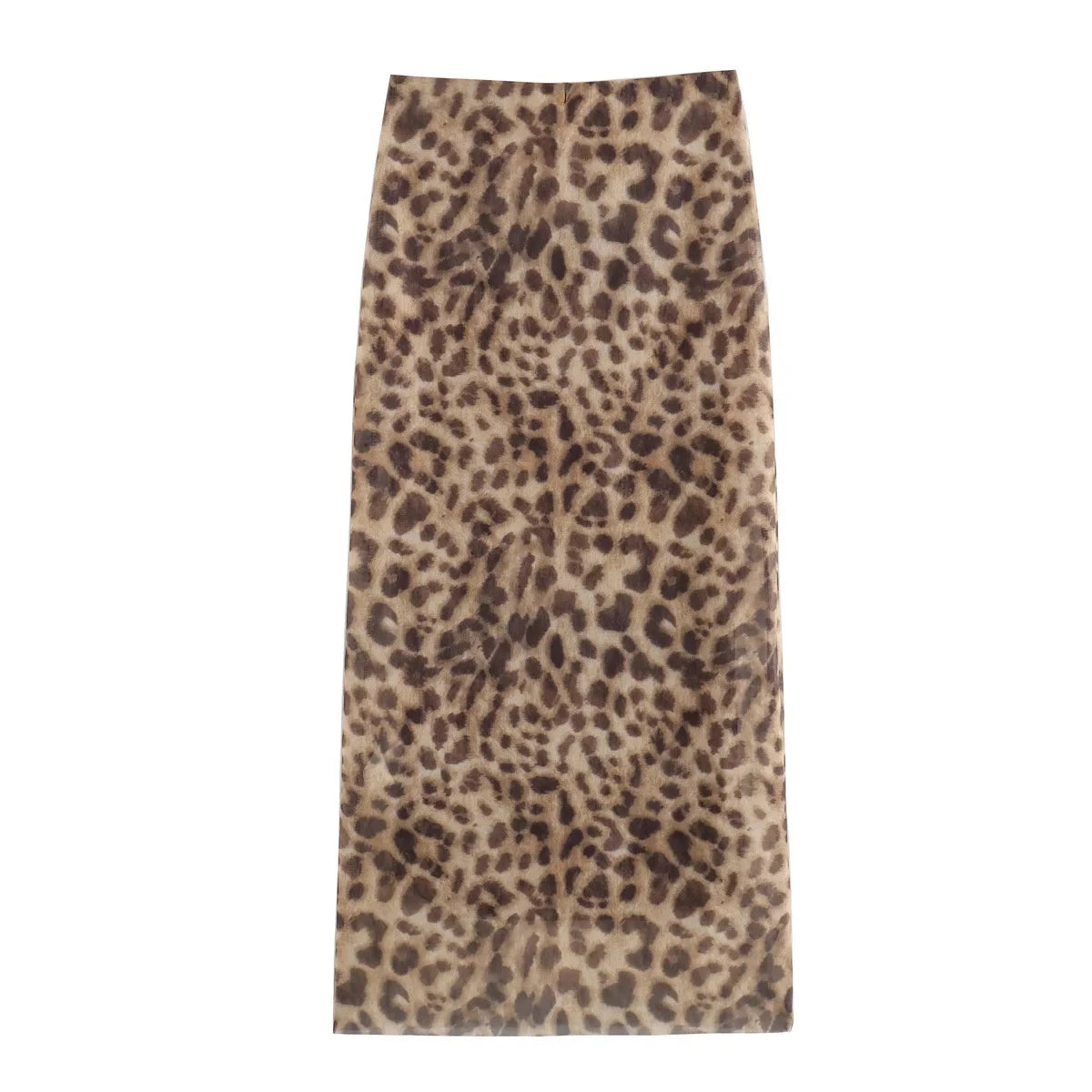 Women Leopard Tulle Midi Skirt Fashion High Waist Elasticated Waistband Long Skirts Streetwear