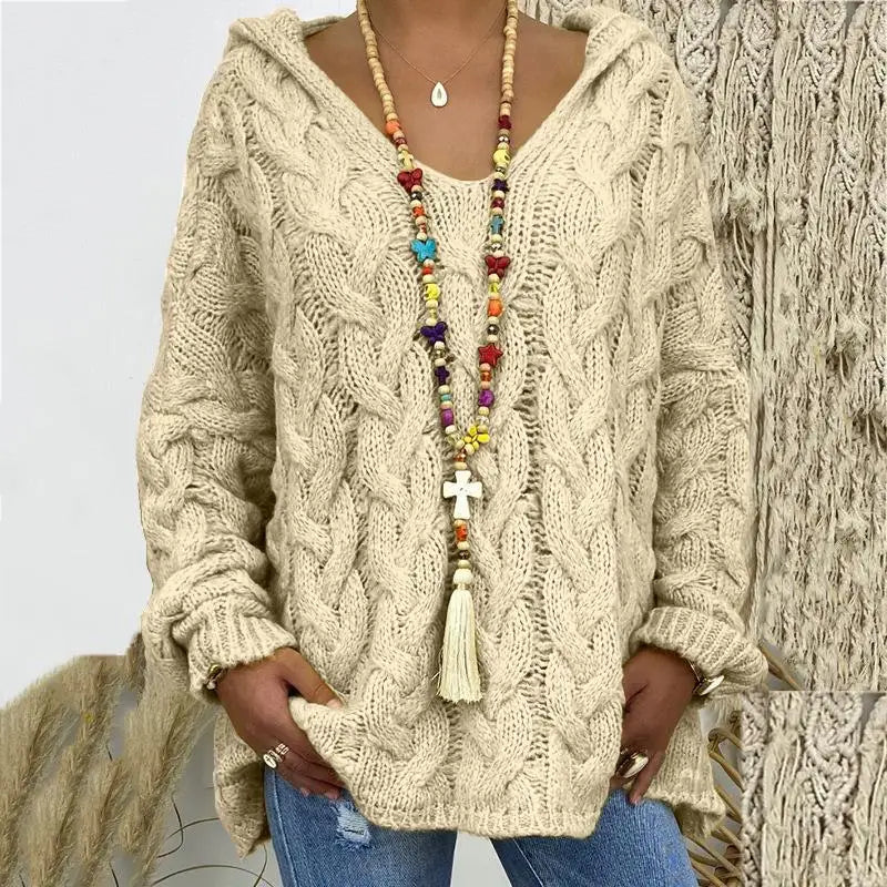 Women's Autumn Twist Knitted Sweater Casual Solid Hooded Pullovers Europe Style Jumpers Streetwear Women's Clothes