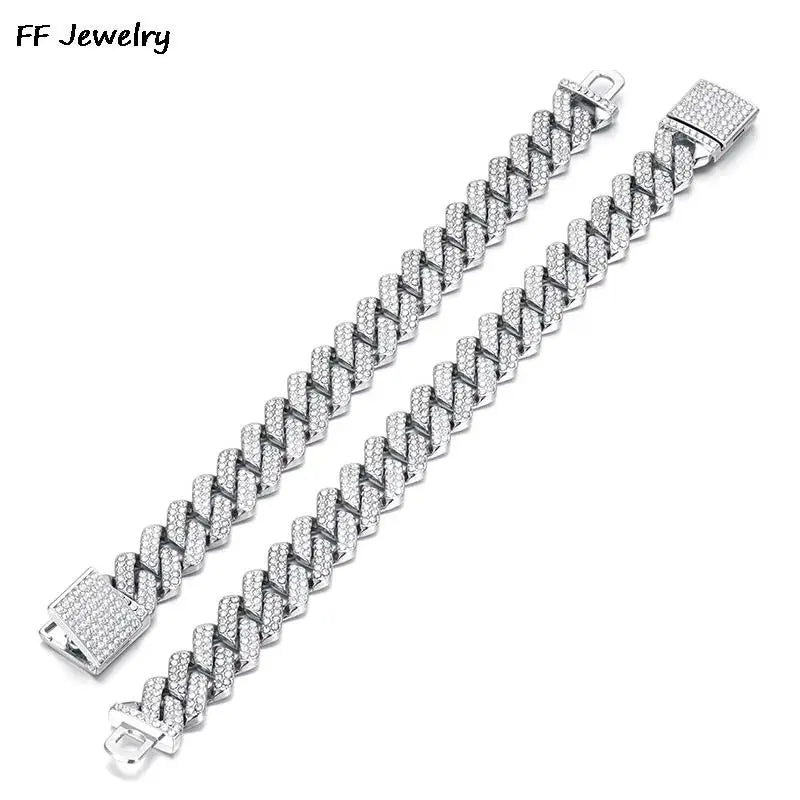 14mm Crystal Miami Iced Out Cuban Link Chain Bracelet For Men&Women Full Rhinestones Charms Jewelry Chain