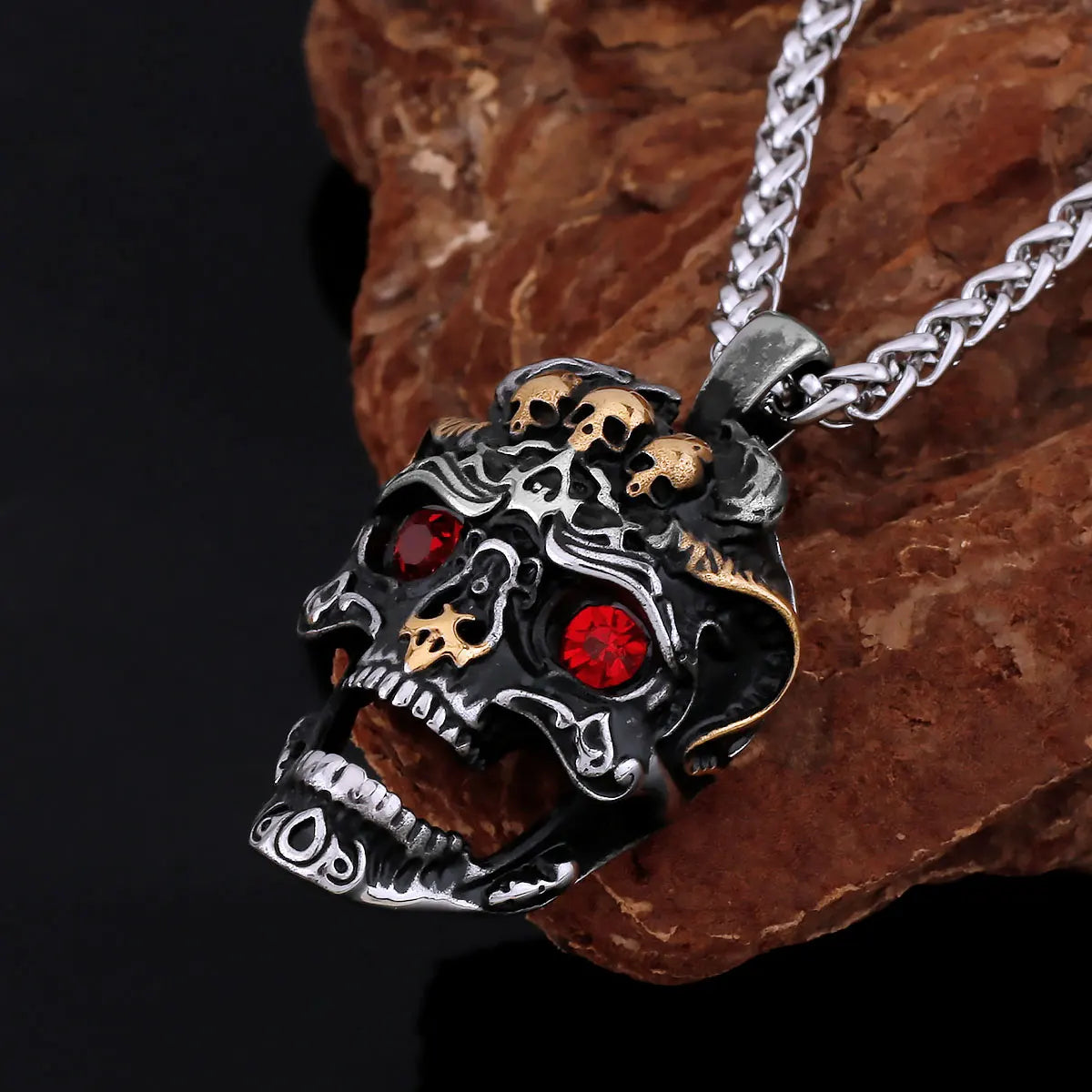 Creative 316L Stainless Steel Ghost Skull Necklace Vintage Viking Men's Neo-Gothic Fashion  Pendant Amulet