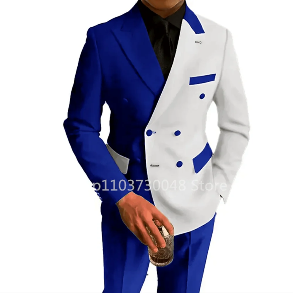 Fashion 2 Piece Men's Suits Slim Fit Peak Lapel Double Breasted Blazer Pants Formal Business Groom Tuxedos