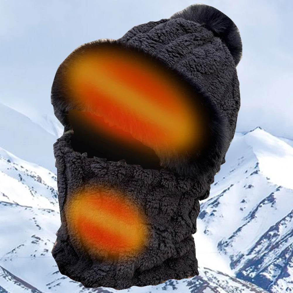 Heated Neck Warmer Cap USB Half Finger Gloves And USB Electric Plush Beanie Hat Scarf  Ear Protection Windproof Warmer Scarf Hat