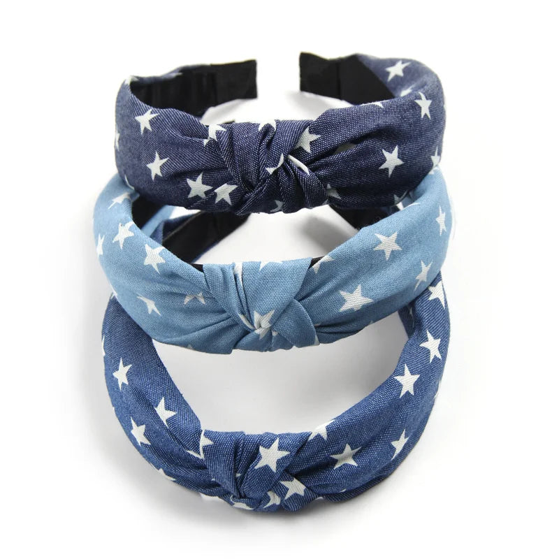 1/3pcs Knotted Print Denim Cloth Headband for Women Girls Face Wash Hair Hoop Simple Denim Headpiece