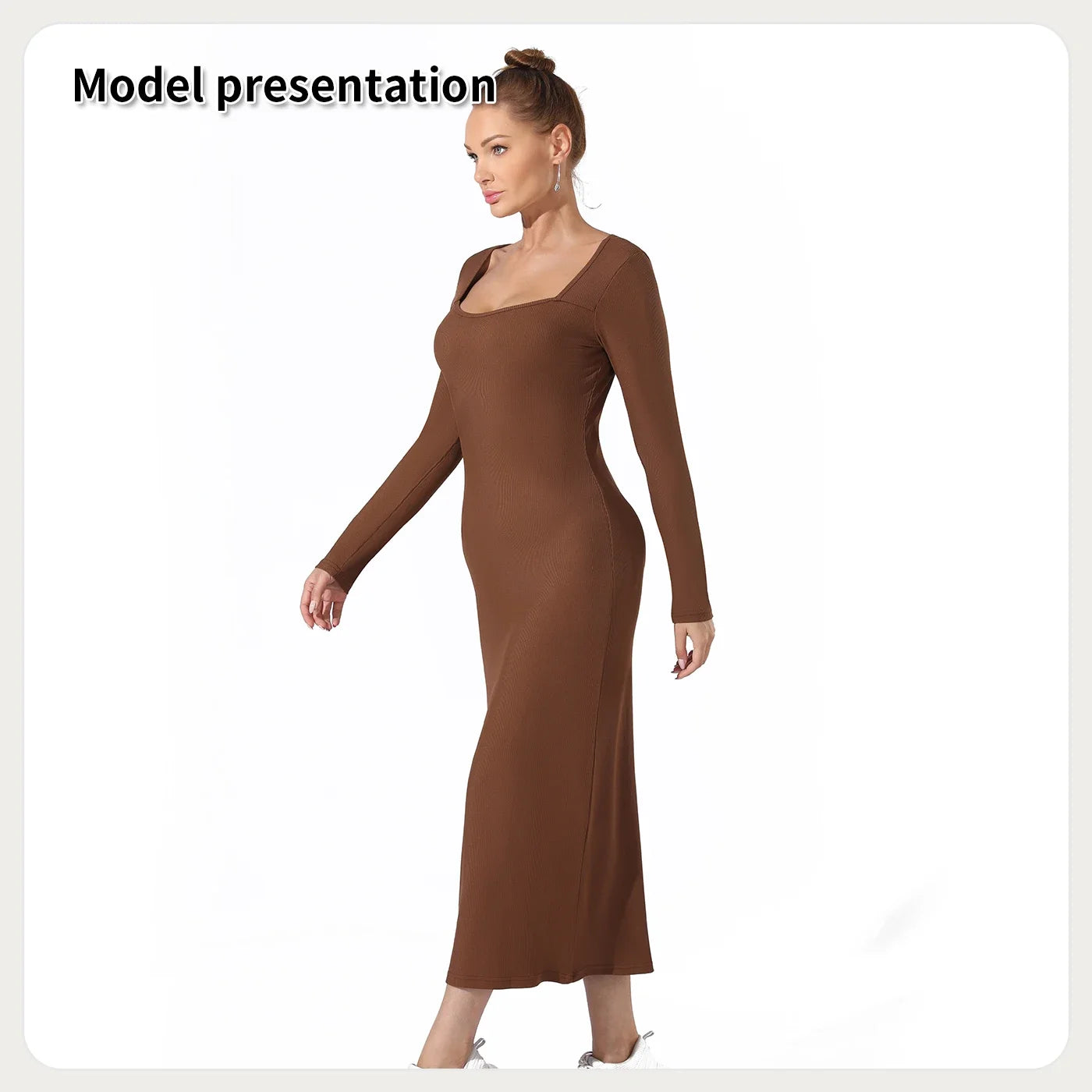 Solid Color Sundress Elegant Party Slim Robe Long Sleeve