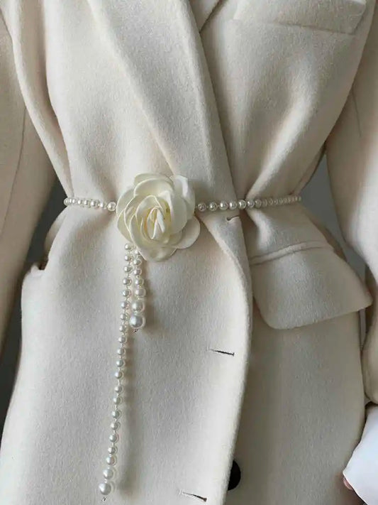 Pearl Waist Belt Women's Style Camellia Decorative Versatile Waist Belt  Dress Coat Jacket Fashion Elegant Belt