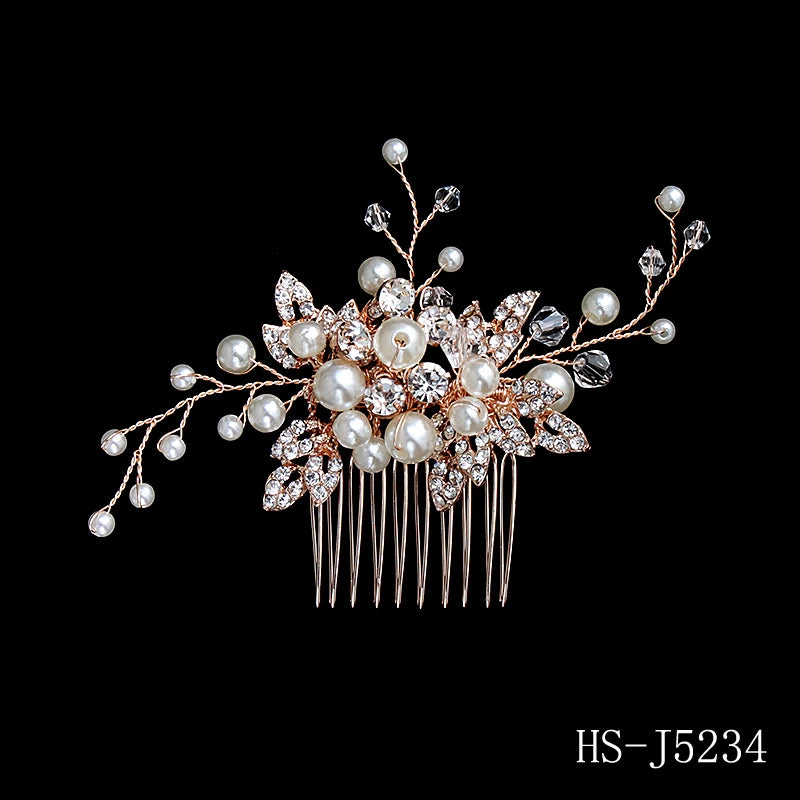 Golden Luxury Pearl Hair Comb Classic Jewelry Crystal Side Bangs Hair Clip For Women Elegant Headpieces