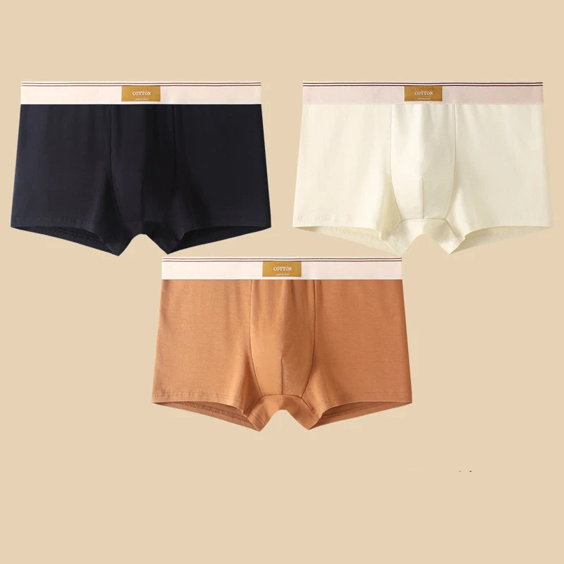 3Pcs Men's Underwear Hombre Boxershorts Comfortable Breathable Cotton Underwear Sexy Underwear Solid Color Boxer Shorts