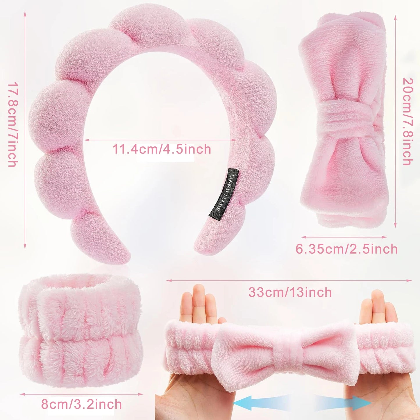 4 Pcs Spa Makeup Face Wash Headband, Sponge Hair Band Bow Tie Headband for Washing Face