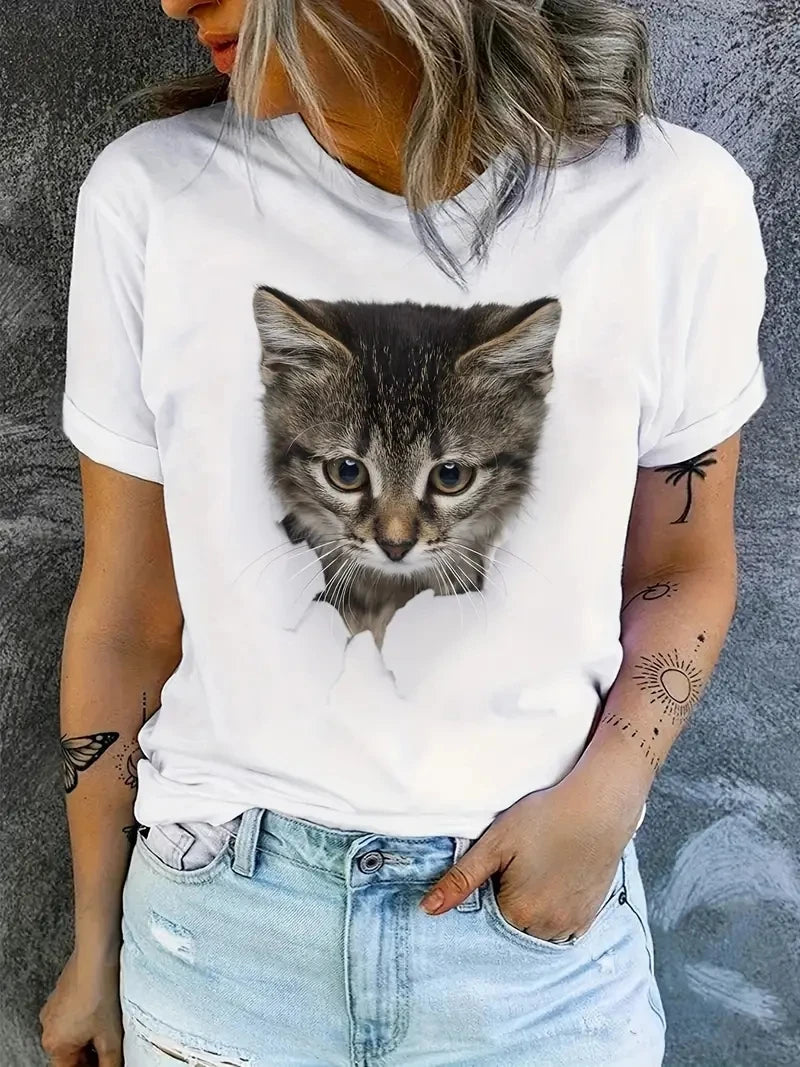 Print Tees Casual Street Tops Woman Clothing Short Sleeve Women's T-Shirt Chic