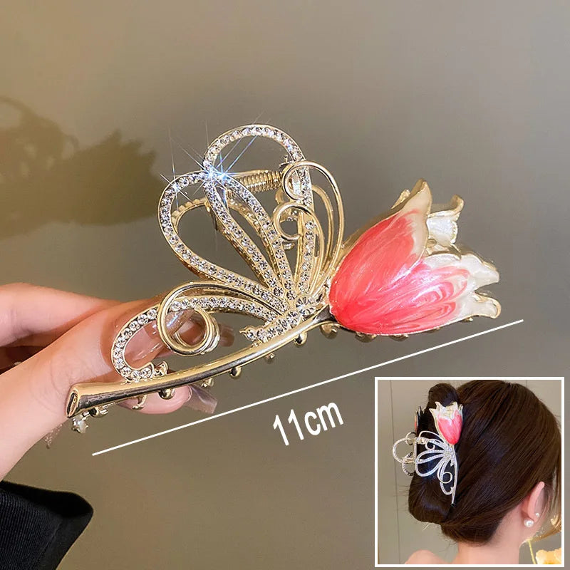 Flower Hair Claw Clip Ponytail Grab Hair Clips Shark Clip Woman Hairpins For Girl Hair Accessories Headdress