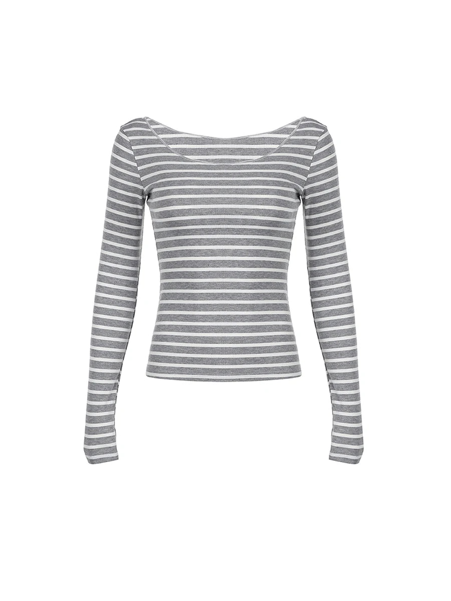 Women s Striped Off Shoulder Blouse with Long Sleeves - Stylish and Comfortable Casual Top