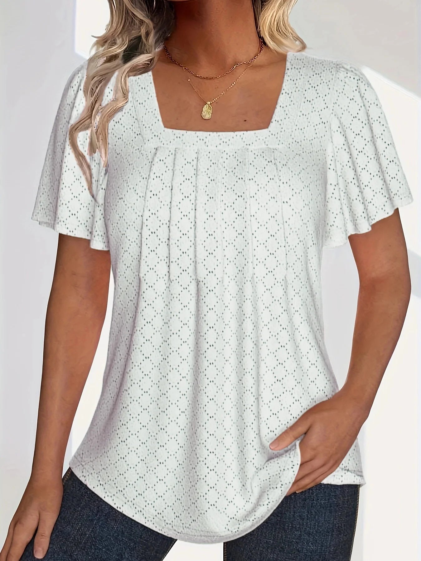 Plus size spring and summer fashionable and elegant hollow tops for women office wear loose ruffle sleeves versatile tops