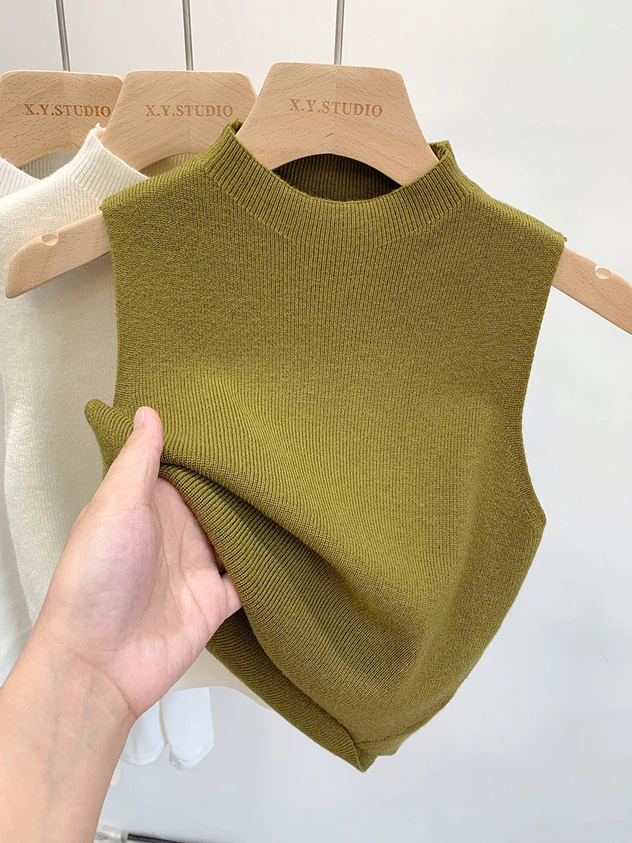 Women Knitted Tank Top Summer Fall Sweater Short Sleeveless Solid Spring Autumn Sweaters Pullovers